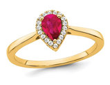 1/2 Carat (ctw) Teardrop Ruby Ring in 14K Yellow Gold with 1/10 Carat (ctw) Diamonds